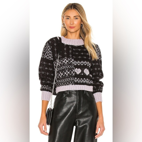 Free People Snow Globe Alpaca Wool Blend Pullover Sweater Black Purple sz Med - Picture 1 of 6